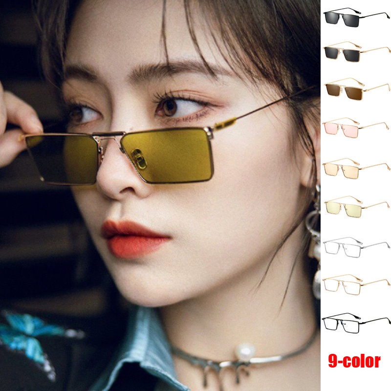 Kính Mát Gọng Kim Loại Vuông Nhỏ Màu Xanh Lá Nhạt Phong Cách Hàn Quốc Cho Nam Nữ