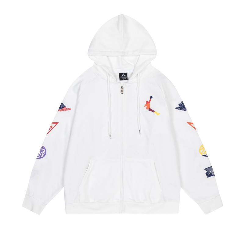 A &amp; J High Áo Hoodie Dáng Rộng Có Dây Kéo In Logo Biểu Tượng Bắt Mắt Màu Tương Phản Thời Trang Đường