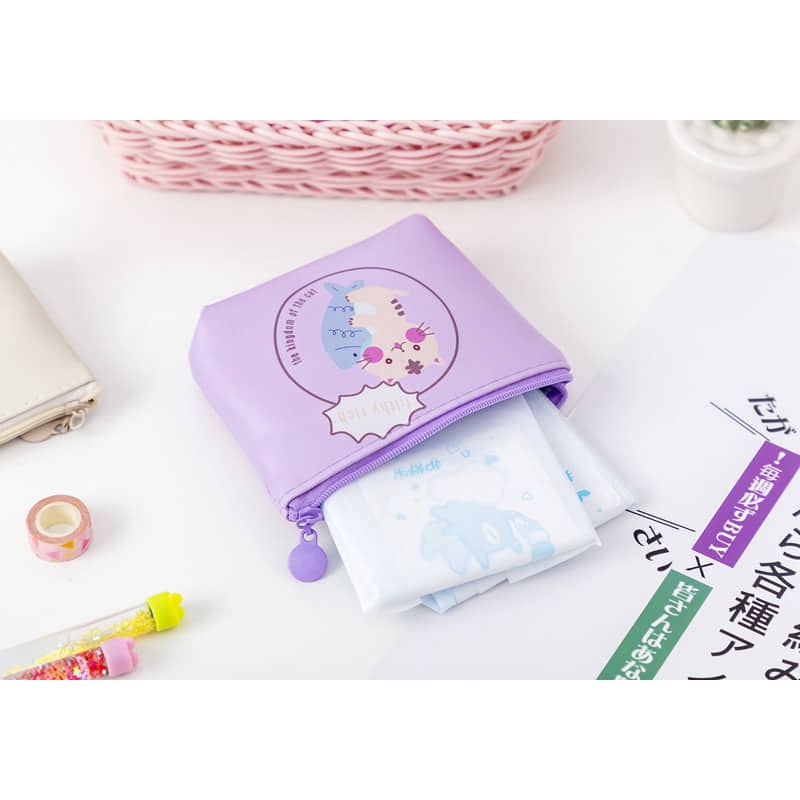 Ví PU Mini Đựng Thẻ Xe, Son, tai nghe.. In Họa Tiết Mèo Siêu Dễ Thương 2023