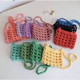 Túi lưới handmade đựng điện thoại - Netbag kèm túi rút và charm hoa