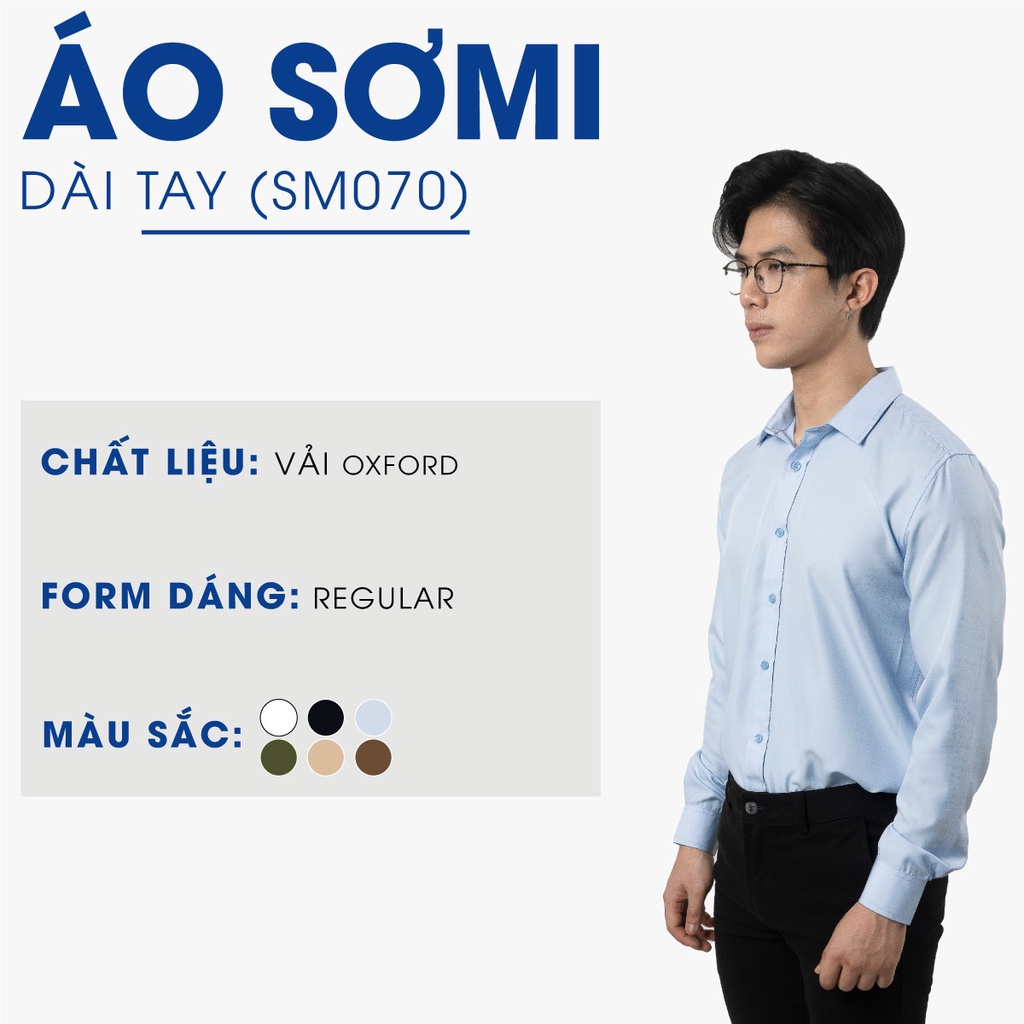 Áo sơ mi nam oxford trơn đẹp 4MEN SM070 tay dài form suông regular, vải oxford dày dặn, mềm mịn, thấm mồ hôi, co giãn