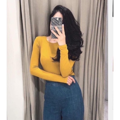 Áo Thun Body Dài Tay Korea Nữ  🌸 Phông dáng ôm trơn màu Đen  Trắng  Vàng  Nâu ulzzang sexy SIÊU HOT 🌸