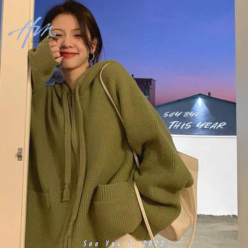 Áo Khoác Len Cardigan Tay Dài Dáng Rộng Có Khóa Kéo Phong Cách Mới Mùa Thu 2022 Dễ Phối Đồ Cho Bạn