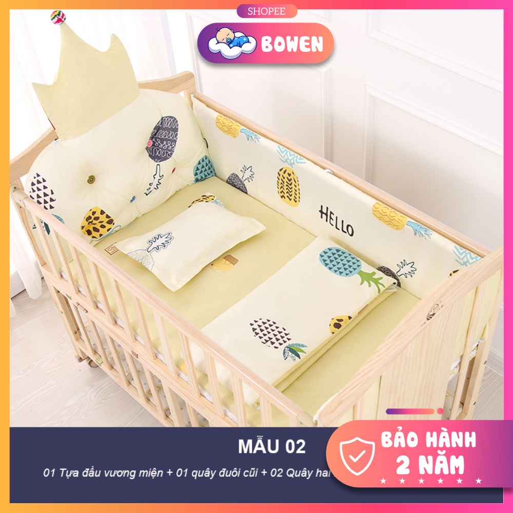 Cũi Gỗ Cho Bé (Kèm Quây Hoàng Gia Và Màn), Cũi Trẻ Em 2 Tầng Gỗ Thông Kích Thước 105x60x90 BH 2 Năm