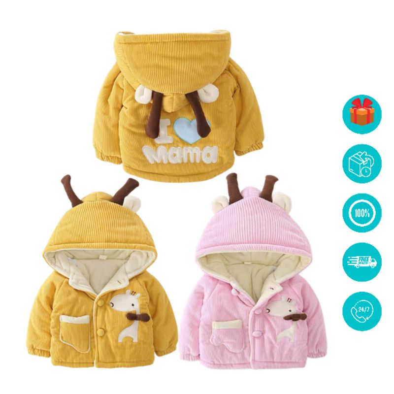 Áo phao béo bé gái 22447 Áo khoác nhung tăm lót lông cho bé gái dày ấm size 10-22kg từ 3 tháng đến 15 tuổi