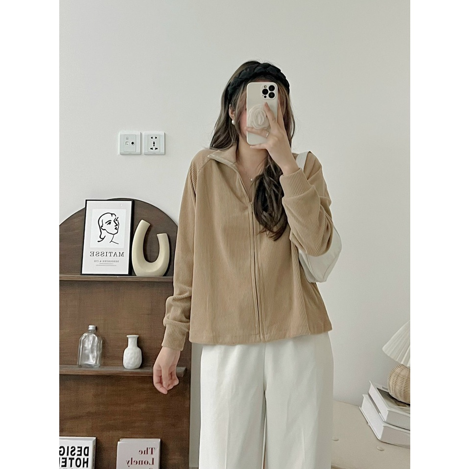 Áo Khoác Nhung Tăm Form Rộng 4 Màu Basic Phong Cách Hàn Quốc