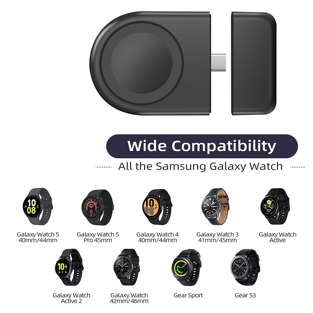 Đế Sạc Không Dây USB C Cho Đồng Hồ Samsung Galaxy Watch 5 Pro 4 3 Active 2 Gear Type C