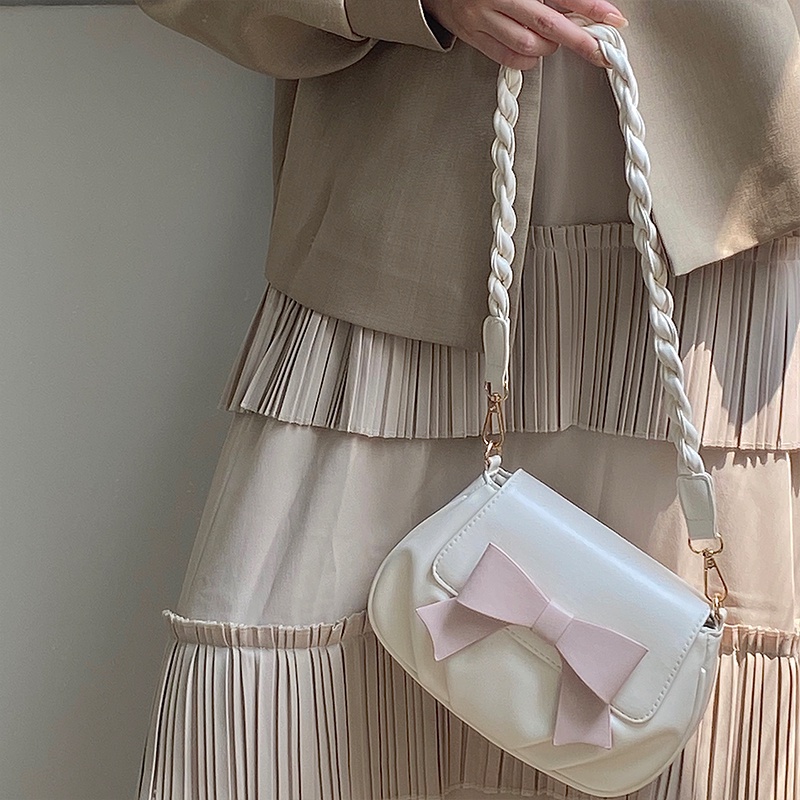 Túi Xách Đeo Vai Hình Tròn Cỡ Nhỏ Mềm Mại Đính Nơ Thời Trang Cho Nữ