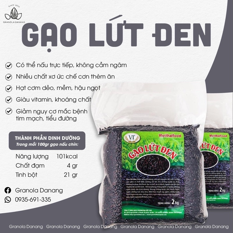 2kg Gạo lứt đen ngon dẻo - Không cần ngâm - Granola Đà Nẵng - Granola Danang