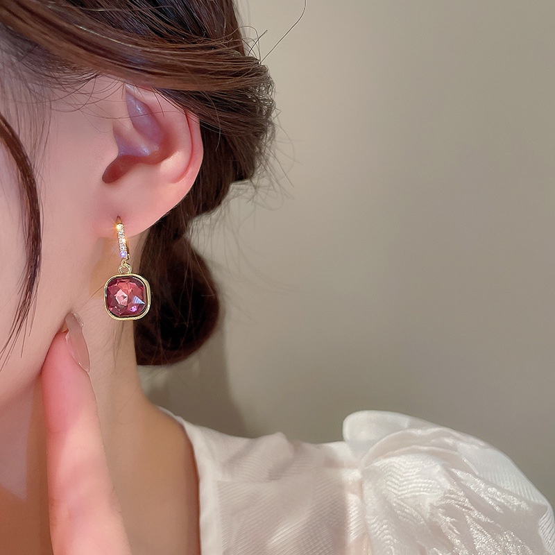 Khuyên Tai Khóa Vuông Màu Tím Thời Trang 2022 Cho Nữ