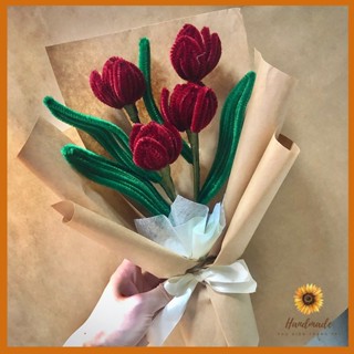 Bó hoa Tulip nhung handmade nhiều màu tặng sinh nhật, chúc mừng,...