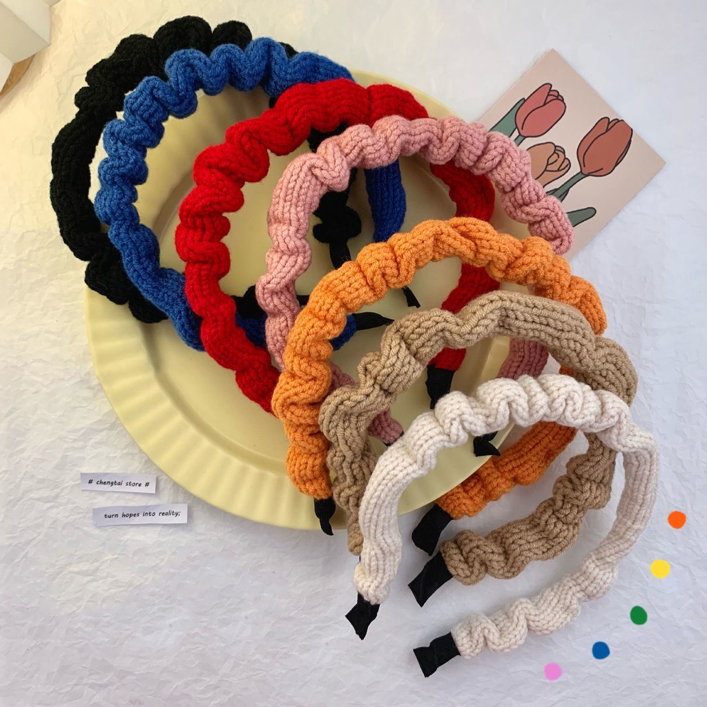 Băng Đô Len Dệt Kim Chống Trượt Xếp Ly Màu macaron Phong Cách Hàn Quốc Cho Nữ