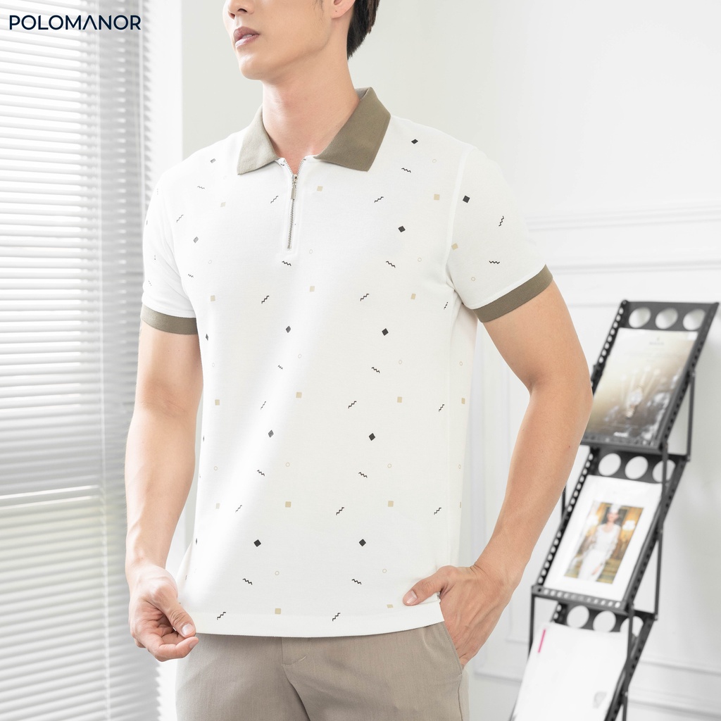 Áo Polo nam cổ bẻ in DARI vải cá sấu cotton CMC, nam tính, thanh lịch, sang trọng - POLOMANOR