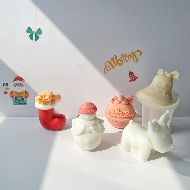 Khuôn silicone Làm Nến Thơm Hình Người Tuyết / Tuần Lộc / Chuông Giáng Sinh diy