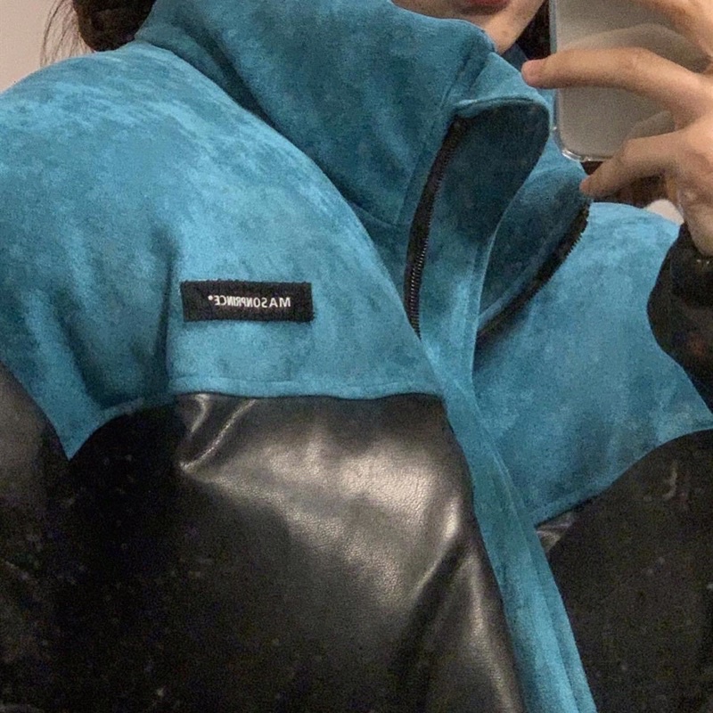 Áo khoác phao béo da phối màu nhung có túi phong cách retro đơn giản FOOTMADE