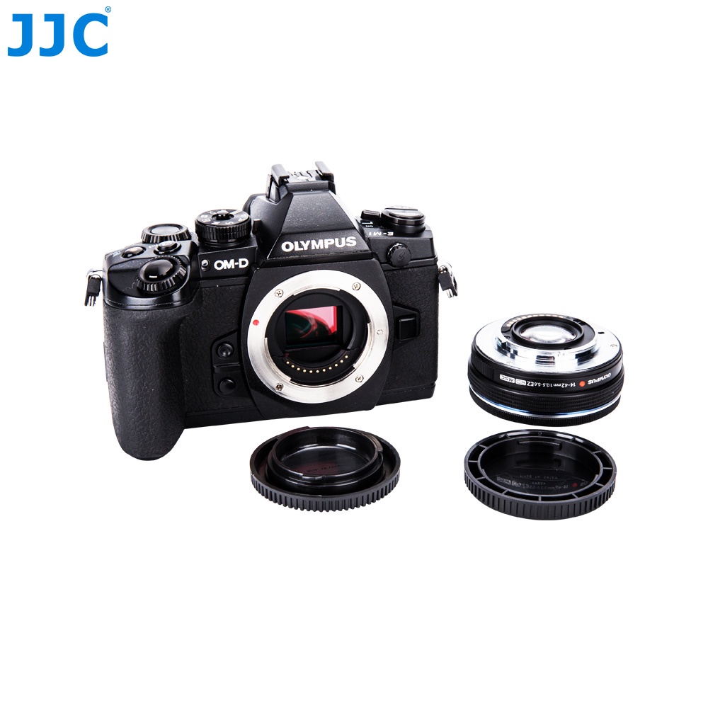 JJC M4/3 Nắp Thân Máy &amp; Phía Sau Nắp Ống Kính Bộ (2 Gói) Cho Olympus OM-D E-M10 E-M5 E-M1 E-PL9 E-PL8 E-PL7 E-PL6 E-PL5 Và Nhiều Hơn Nữa Micro 4/3 Máy Ảnh Kỹ Thuật Số Mirrorless &amp; Ống Kính