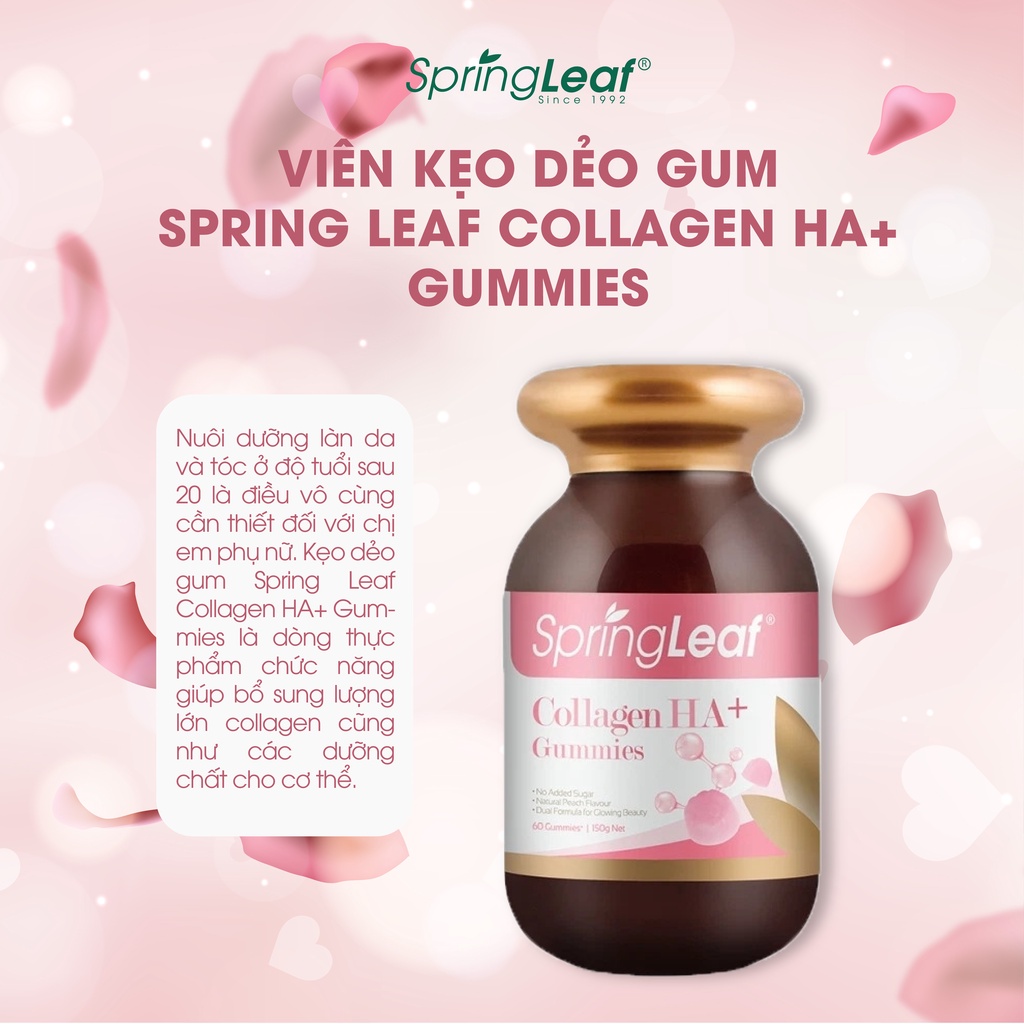 Combo 2 lọ Viên nhai Spring Leaf Collagen HA plus Gummies giúp nuôi dưỡng da tóc và móng của Úc 60 viên