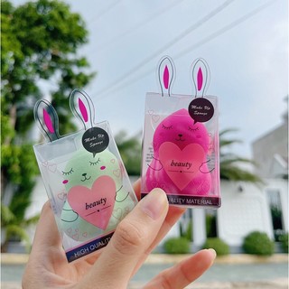 Bông mút hồ lô dụng cụ trang điểm hình con thỏ kèm hộp nhựa tai thỏ