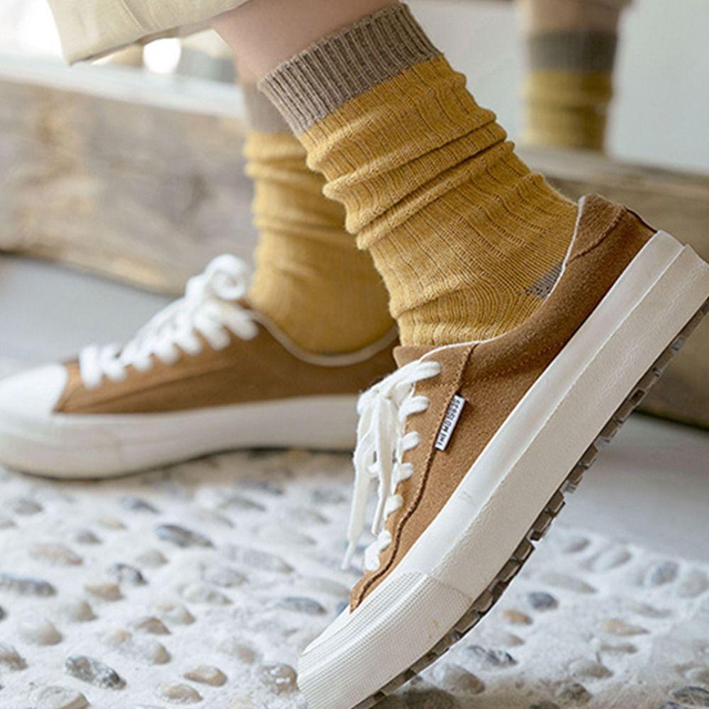 MXGOODS Vớ Cotton Cổ Vừa Phối Màu Thời Trang Thu Đông Xinh Xắn Cho Nữ