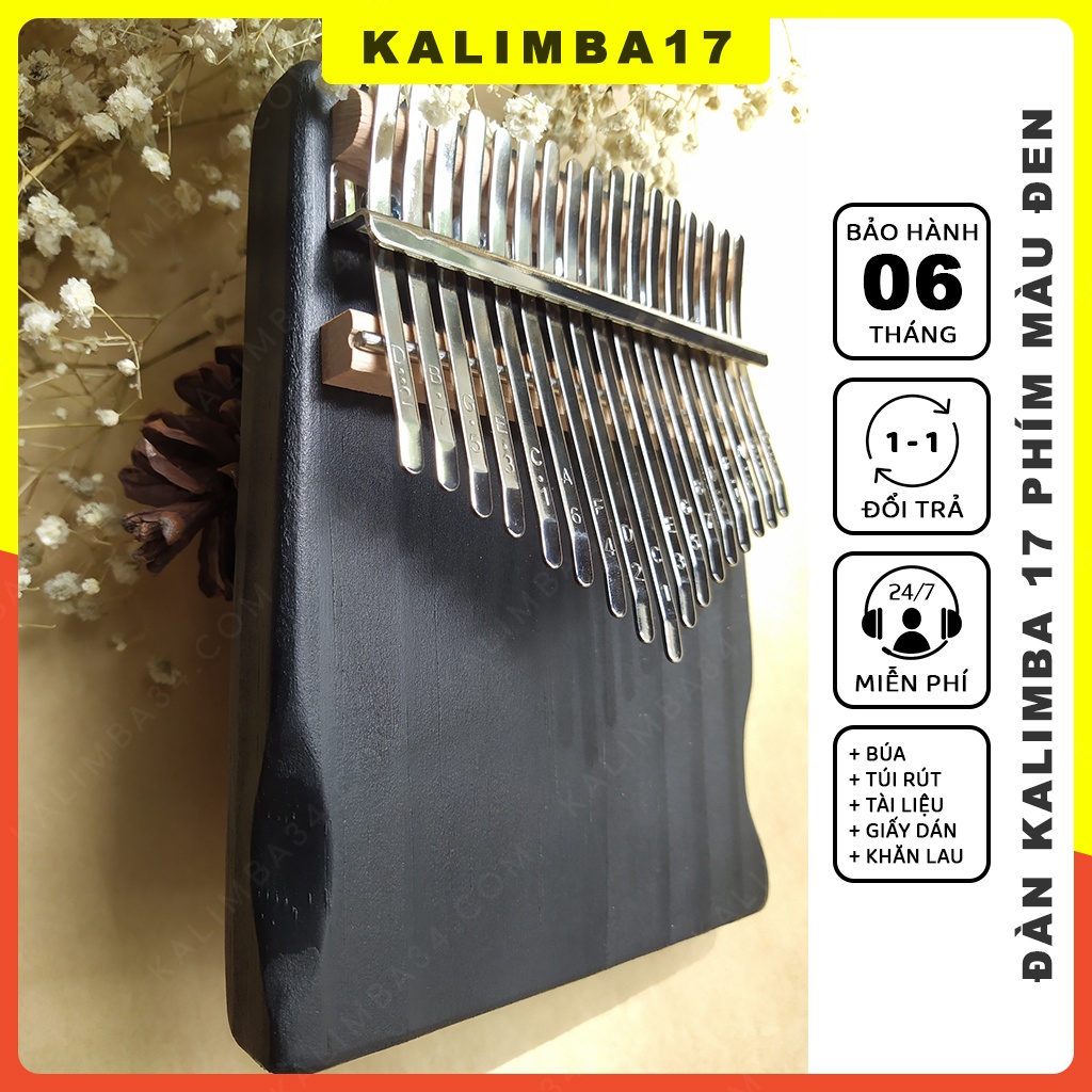 Đàn kalimba 17 phím màu đen KL34, Kalimba gỗ nguyên khối Manhogany , Piano ngón tay cái âm vang hay không tịt