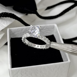 Nhẫn bạc 925 ổ cao nạm đá trắng full viền sang chảnh Carla silver