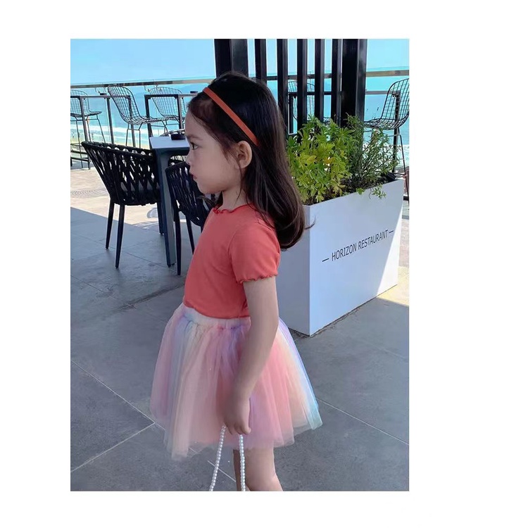 Áo Thun Chiffon Tay Ngắn Thời Trang Xinh Xắn Cho Bé Gái