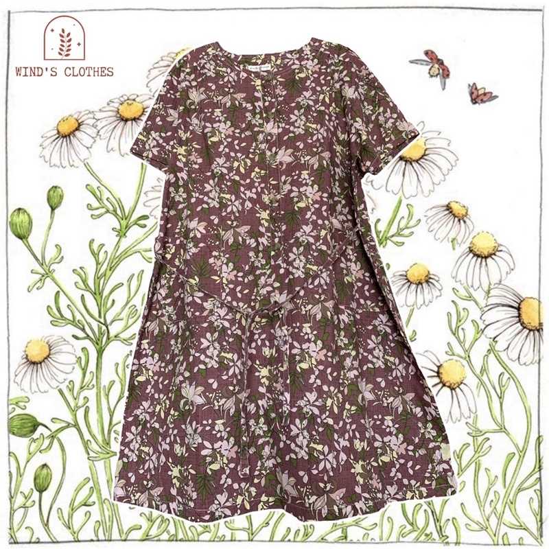 2hand Wind's Clothes 🍇 Váy xô Nhật suông rộng hoa nâu tím vintage