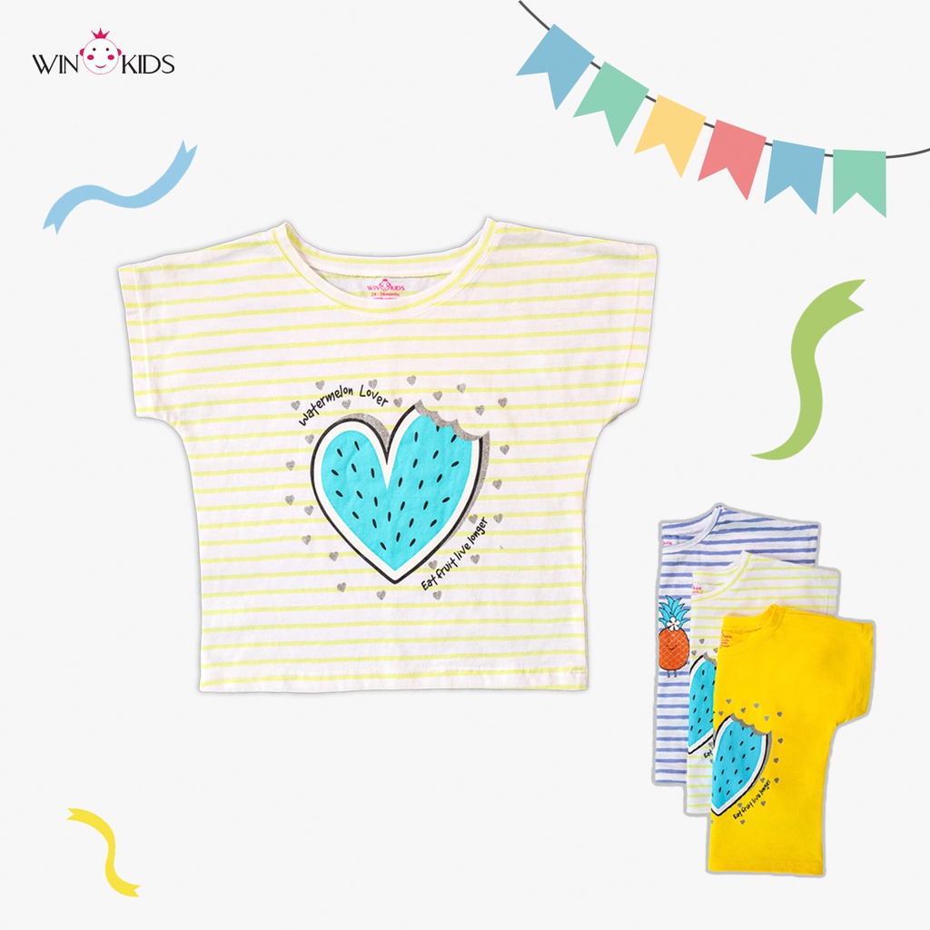 Áo thun bé gái trắng in hình tim Thời trang trẻ em Winkids chuyên quần áo bé