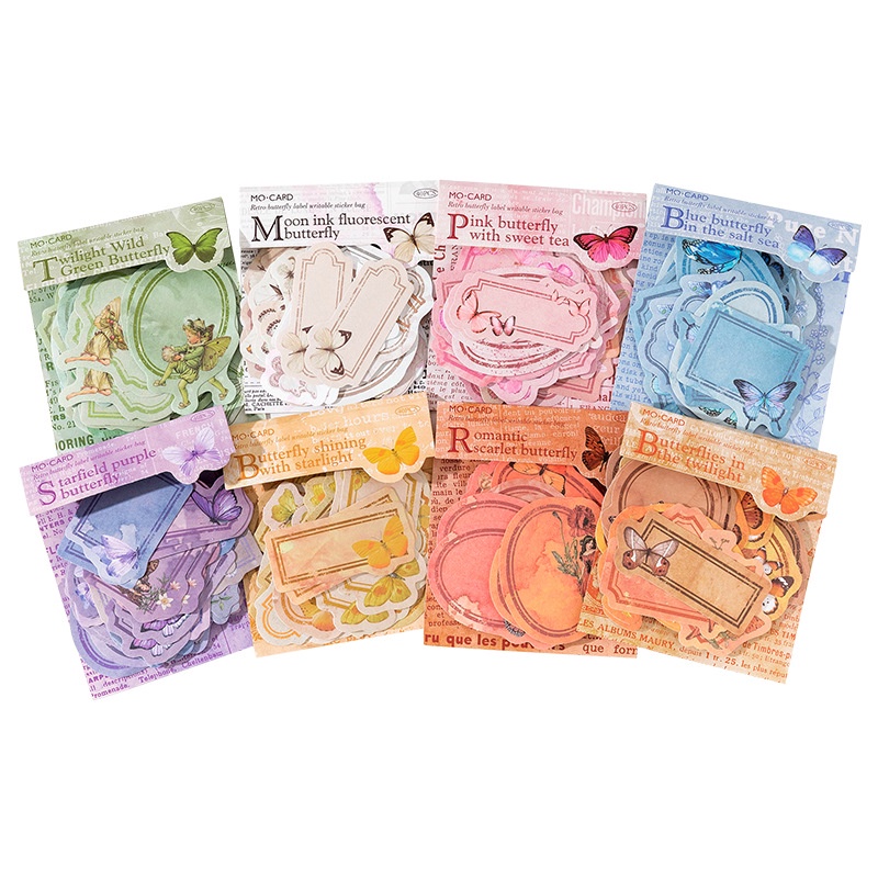 Set 40 Tấm Nhãn Dán Trang Trí Sổ Tay Hình Bướm Kiểu Retro
