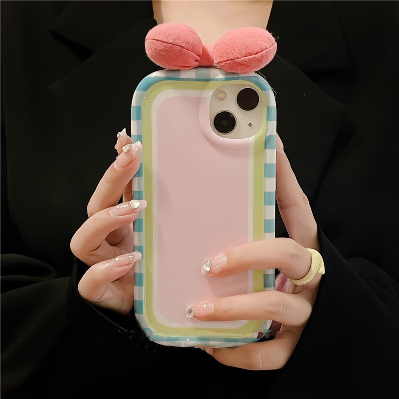 Ốp Điện Thoại Viền Sọc Đính Nơ Cho iPhone 12 13 11 Pro Max X Xs Max Xr rfijdfj4