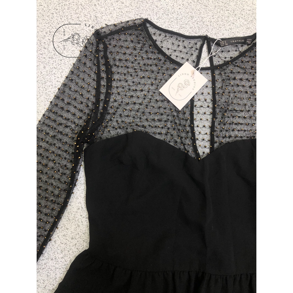 Váy đính hạt ZARA hàng hiệu chính hãng thời trang nữ N171 màu đen size S secondhand thanh lý ký gửi