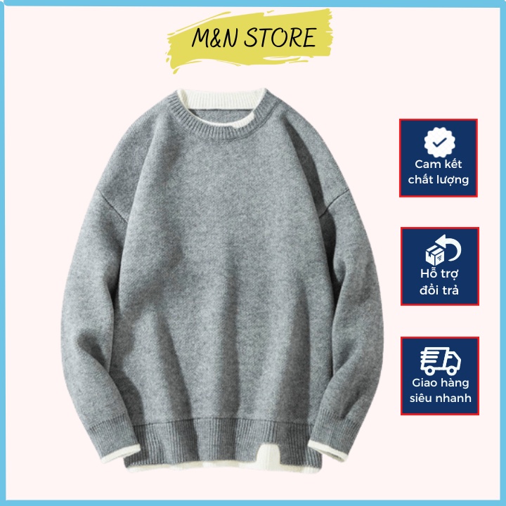 Áo len nam cổ tròn vải len sợi dày dặn ấm áp