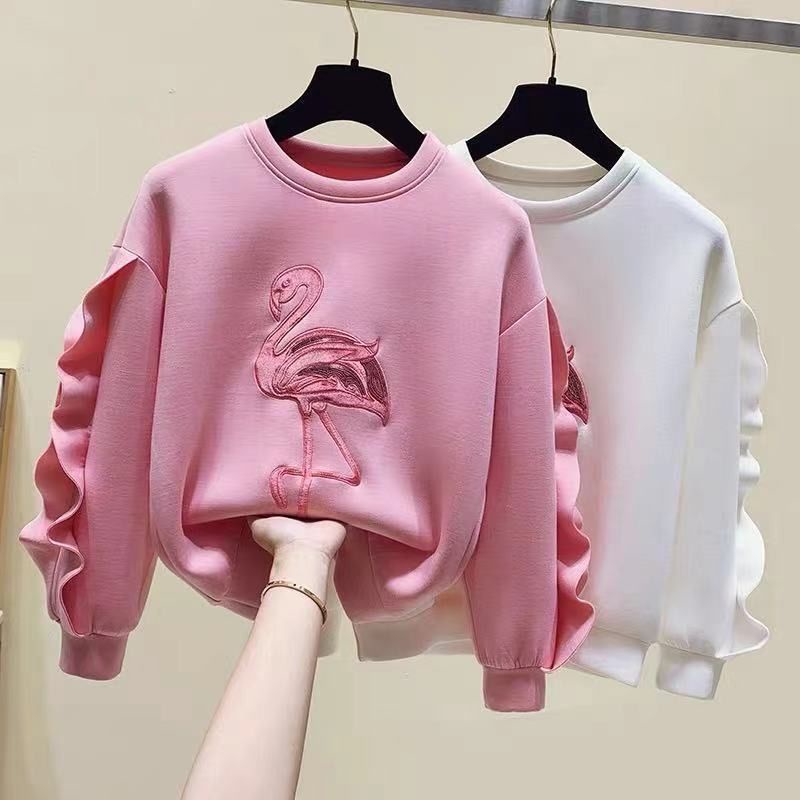 Áo Sweater Dáng Rộng Thêu Họa Tiết Xinh Xắn Thời Trang Thu Đông Cho Bé Gái