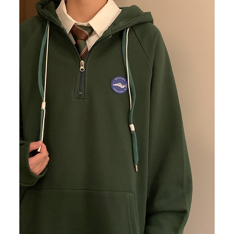 Áo Khoác Hoodie Nỉ Dáng Rộng Phối Khóa Kéo Cá Tính Cho Nam