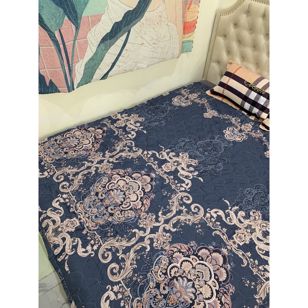 Bộ chăn ga trần bông 5 món hình Hoàng Gia Xám chất liệu Cotton Poly mềm mịn mát đủ kích thước ga giường 1m6, 1m8, 2m2