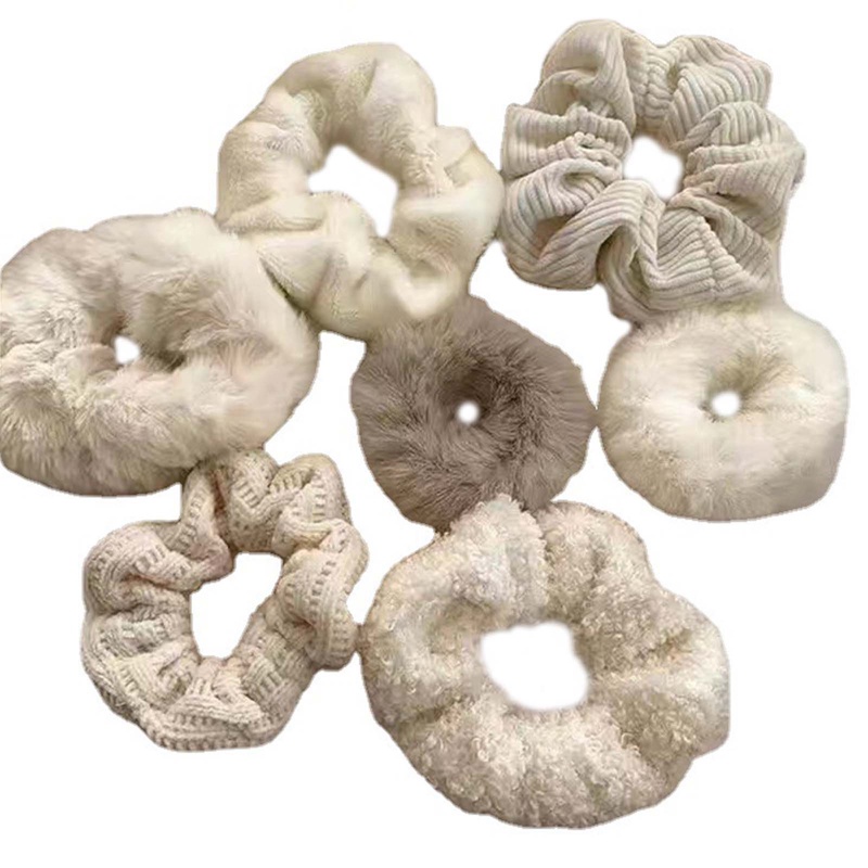 Ygt Set 7 Dây Cột Tóc Phủ Lông Trắng Mềm Co Giãn Thời Trang Mùa Đông Cho Nữ