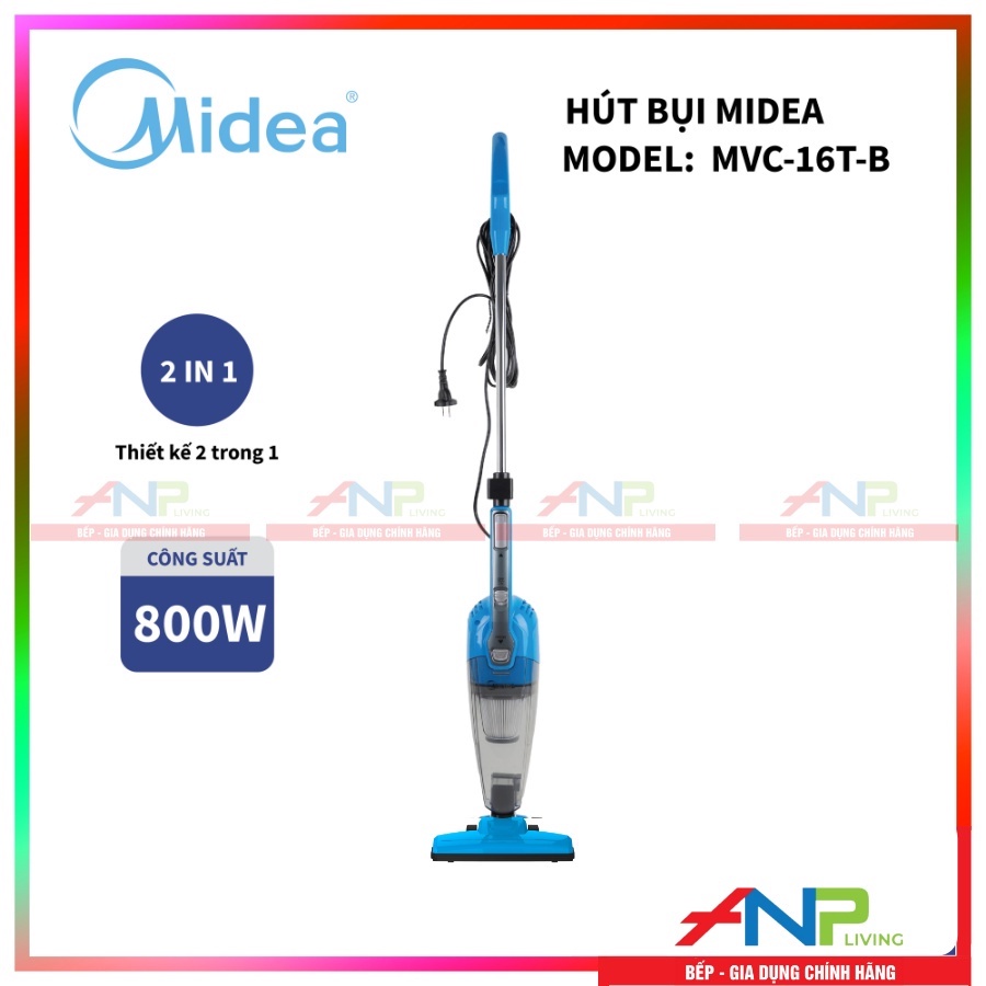 Máy hút bụi cầm tay Midea MVC-16T-B (Công suất 800W, Độ ồn: 84 dB, Bộ lọc Hepa H13 Siêu lọc bụi mịn, dây điện 5m)