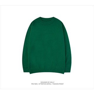 Áo sweater len basic trơn màu xanh lá Olia