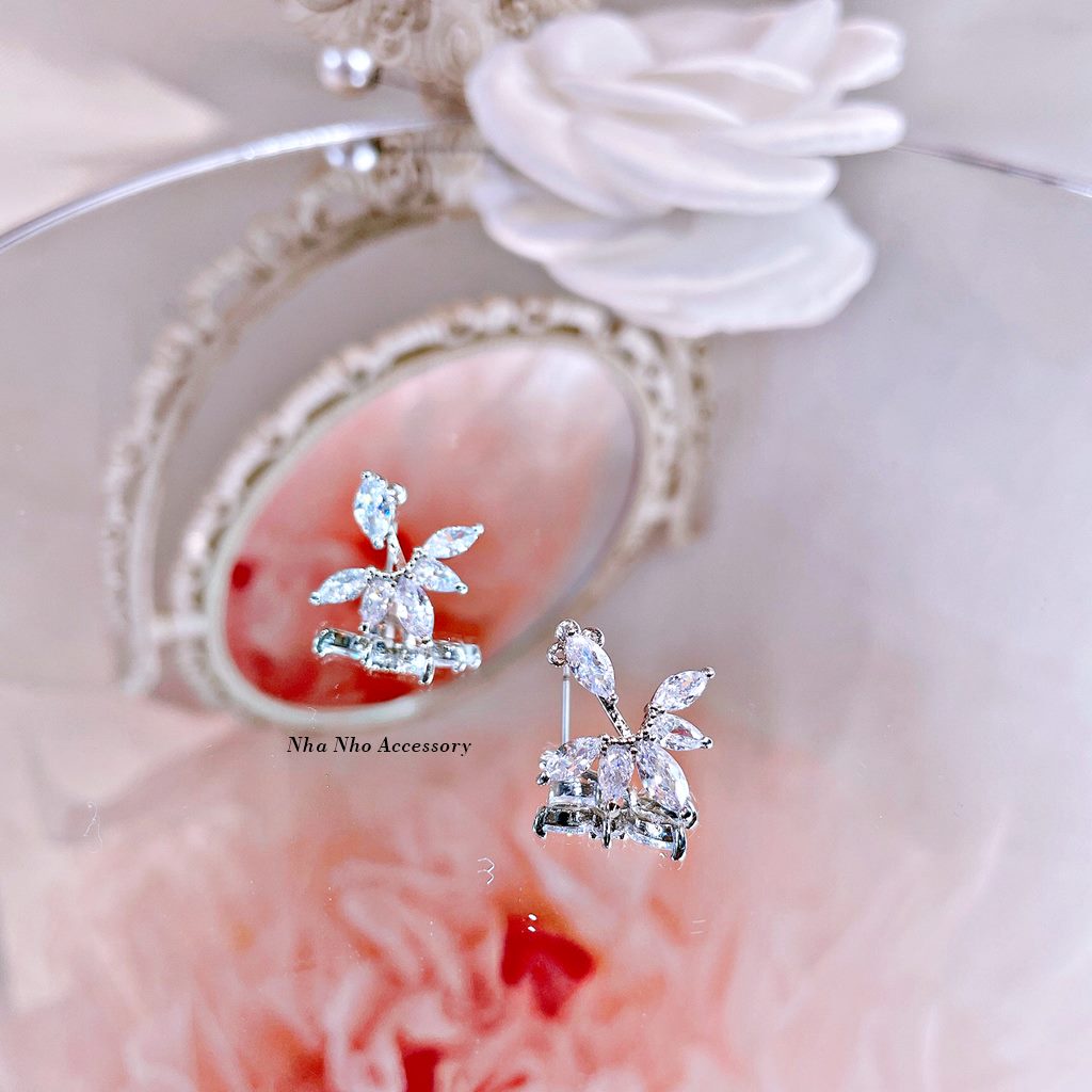 Khuyên Tai Hợp Kim Cao Cấp Xòe Lá Trước Sau NHÀ NHỎ 1313