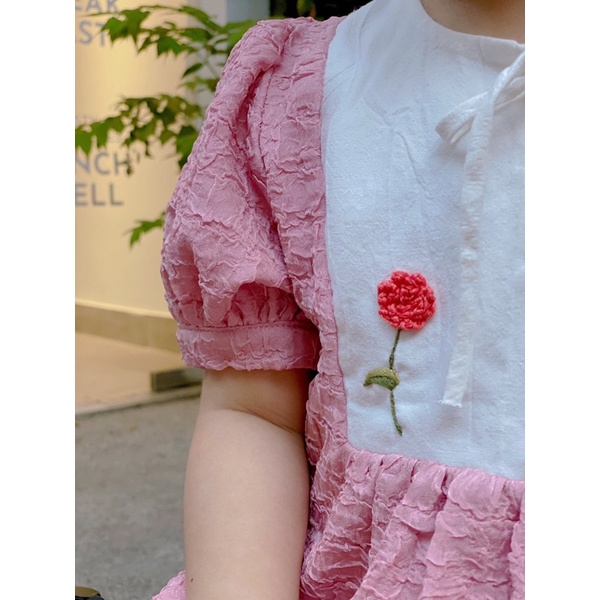 Váy đôi Mẹ và Bé CELINA V11 Set Đồ đôi Mẹ và Bé Chất Xốp Hàn Hoạ Tiết Hoa Hồng Thêu Tay