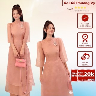 Áo Dài Thiết ké Voan Màu Hồng Siêu Sang Chảnh, áo dài Hotgirl phù hợp đi sự kiện, tiệc cưới, mặc ăn tết...