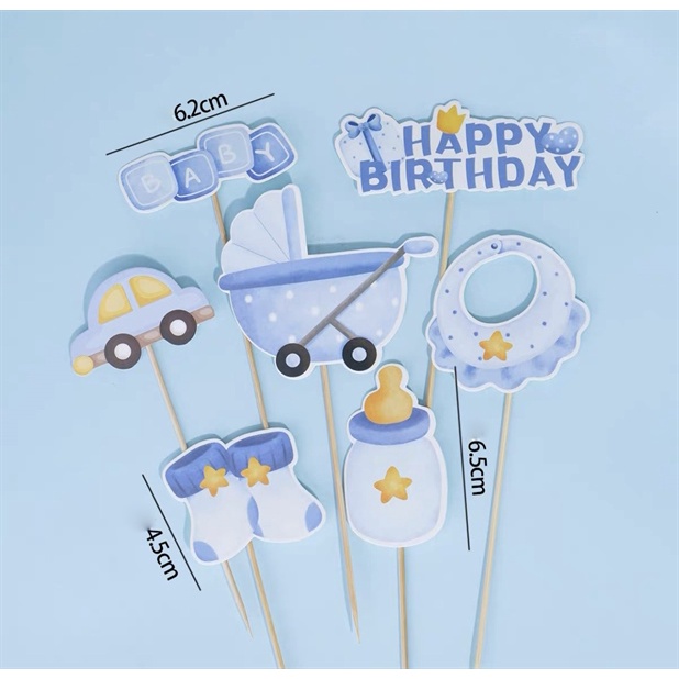 Set 7 que cắm HPBD xe nôi + bình sữa xanh