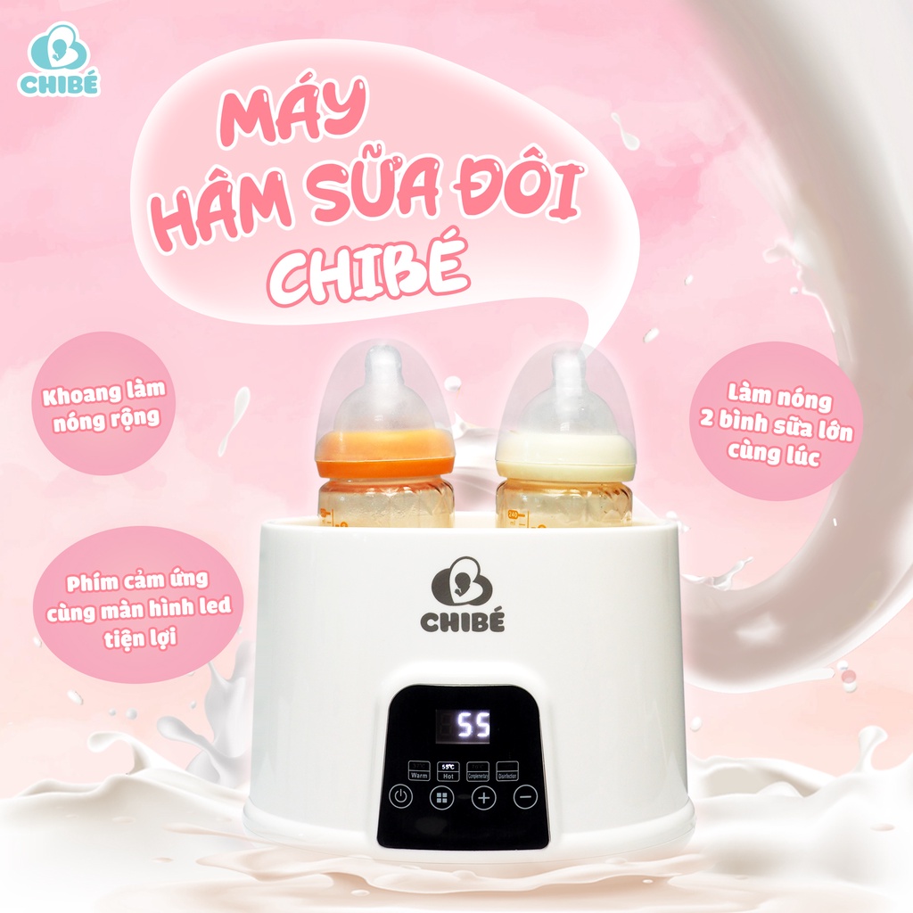Máy hâm sữa đôi CHIBE- CB017, máy hâm cháo cho bé, giã đông, tiệt trùng đa chức năng, chính hãng - bảo hành 12 tháng