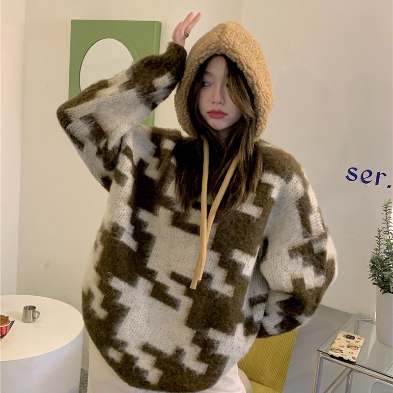 Áo sweater Dệt Kim Dày Dặn Dáng Rộng Thời Trang Thu Đông Cho Nữ