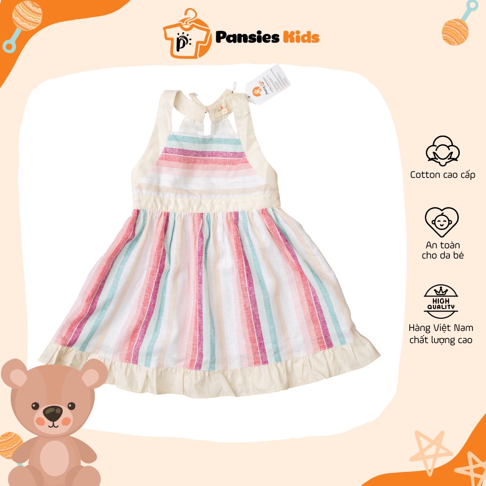 Đầm váy yếm bé gái thiết kế mùa hè vải linen cao cấp họa tiết kẻ sọc nhiều màu xuất khẩu Pansies Kids
