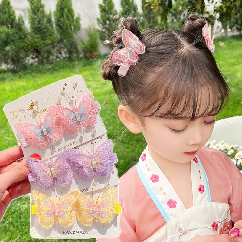 Kẹp Tóc Thêu Hình Bươm Bướm Phong Cách Hán Phục Dễ Thương Cho Bé Gái