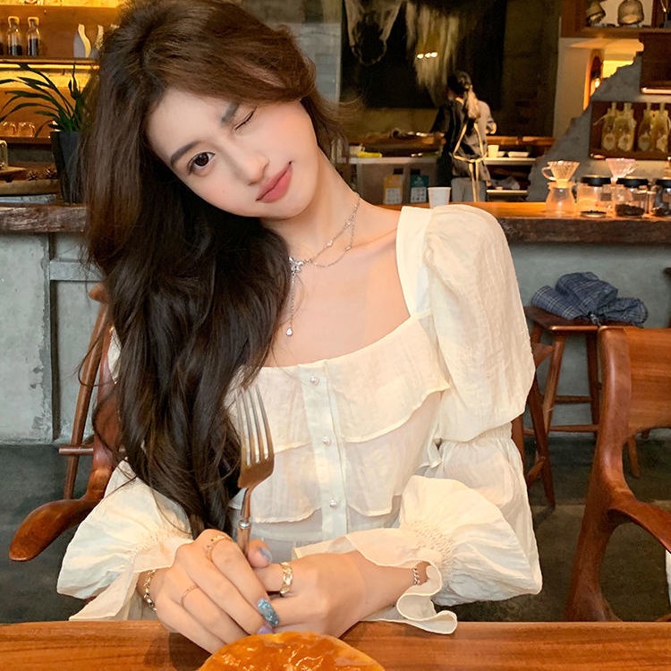Áo Sơ Mi Chiffon Tay Ngắn Ống Loe Màu Trơn Thời Trang Mùa Hè Dành Cho Nữ