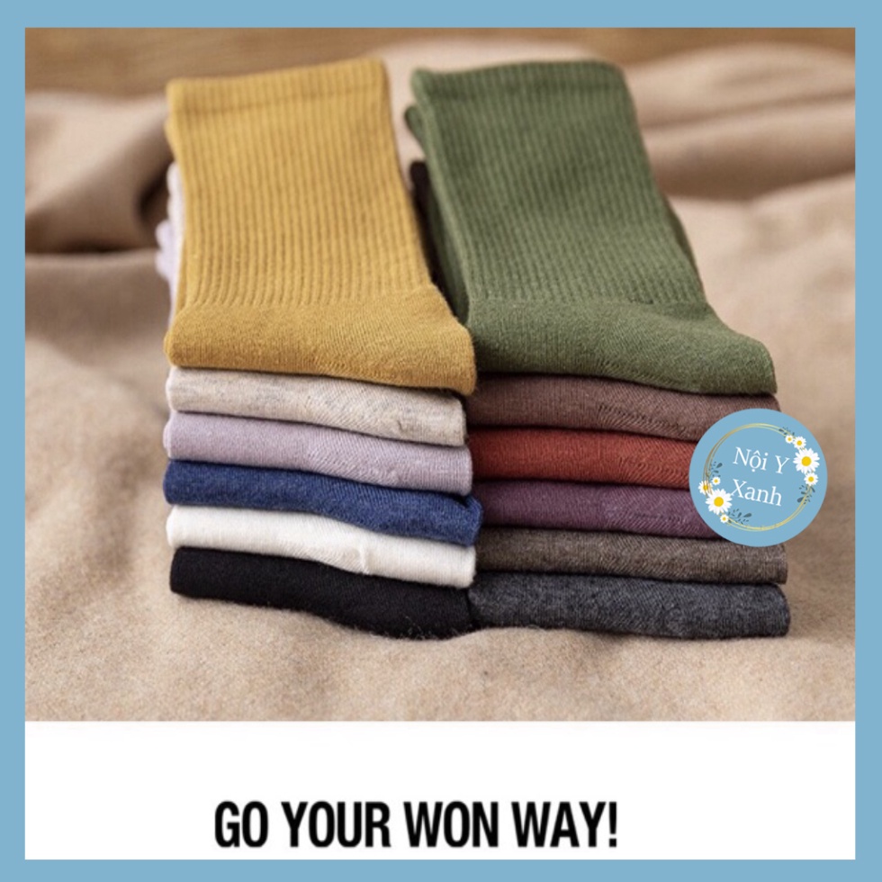 Tất Nữ Vintage Gân Tăm Cổ Cao Mầu xinh xẻo Ấm Áp nội y xanh, chất ấm, thoáng khí