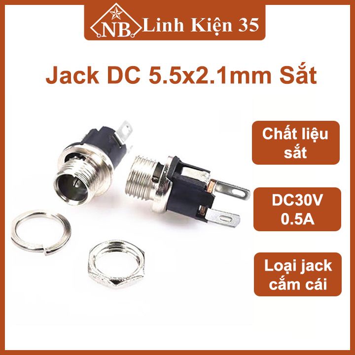Jack nguồn DC(sắt) cắm 5.5x2.1mm dẫn nguồn cho adapter, thiết bị điện, đảm bảo chất lượng