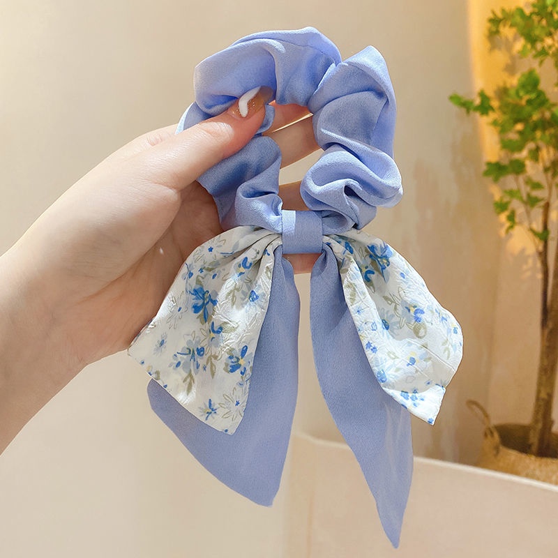 Dây Cột Tóc Thắt Nơ In Họa Tiết Hoa Dành Cho Nữ